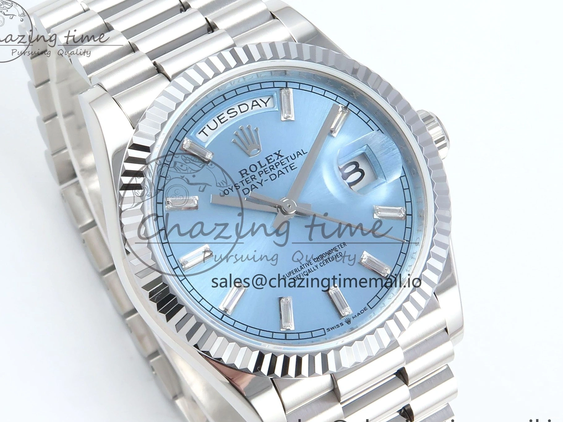 MiroTime 0214 Day Date 36 YG 128236 KF 1:1 Best Edition Ice Blue Crystal Dial on President Bracelet A2836 (Gain Weight) Modern 500